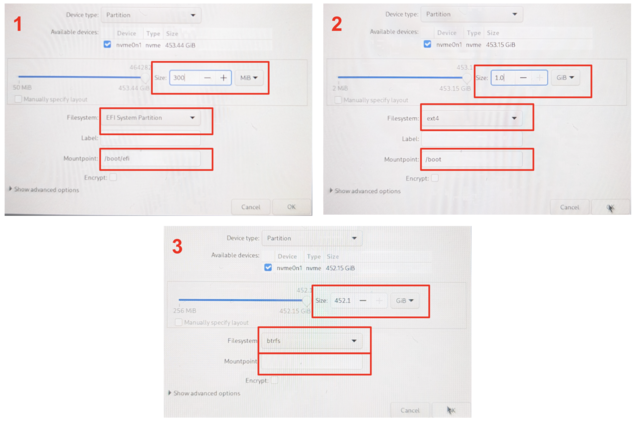 Detta är partitionslayouten för Bazzite. Se till att du får detta exakt rätt (Bildkälla: Notebookcheck)