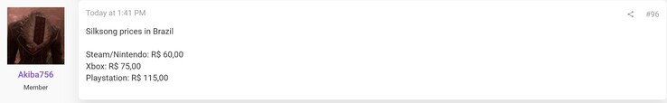 Silksong PlayStation Store prissättning jämfört med andra plattformar (Bildkälla: skärmdump, Akiba756@ResetEra forum)