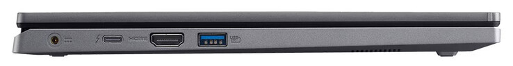 vänster sida: strömanslutning, Thunderbolt 4 (USB-C; Power Delivery, DisplayPort), HDMI, USB 3.2 Gen 1 (USB-A)