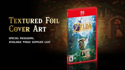Bild på omslaget till remaken av Zelda: Ocarina of Time med texturerad folie visas