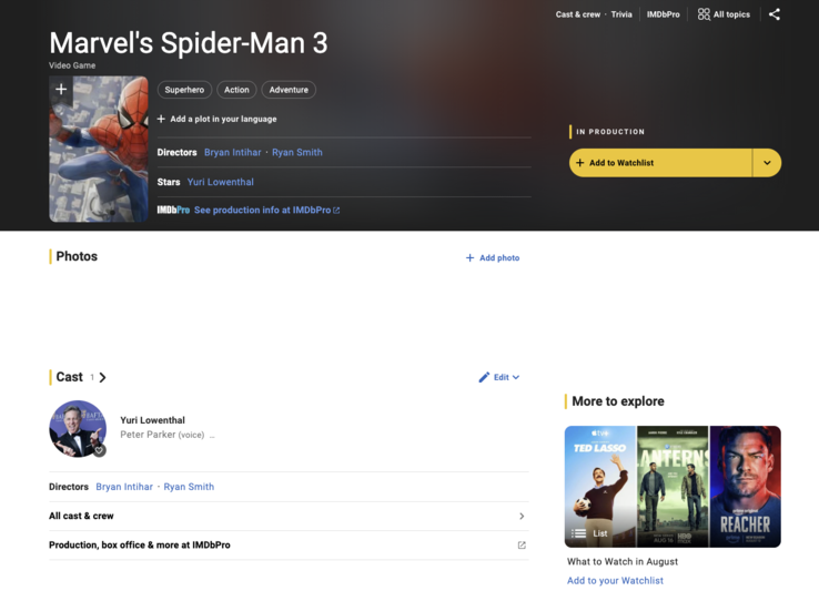 IMDB-uppgift om Spider-Man 3.