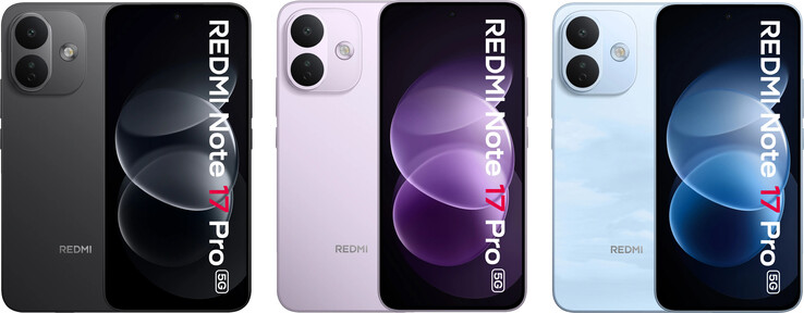 Framsida och färgalternativ för Redmi Note 17 Pro 5G