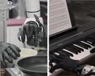 Genesis AI visar robothänder som utför finmotoriska uppgifter som att knäcka ägg, skiva tomater, ansluta kablar och spela piano.