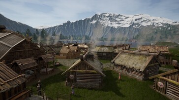 En bild som visar hus i Vikingarnas land.