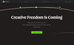 Fans av programvarupaketet Serif Affinity är oroade över en AI-tung lansering och en prenumerationsmodell tack vare den här nya landningssidan. (Bildkälla: Affinity)