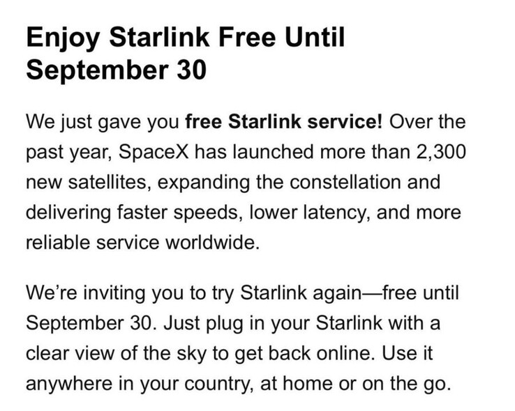 Erbjudandet om gratis abonnemangsavgift för Starlink.