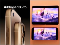 Konceptbild av iPhone 18 Pro (vänster) och 3D-tryckt iPhone Fold-dummy (höger). (Bildkälla: @ld_vova och Ben Geskin, redigerad)