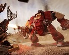 En Blood Raven Space Marine Dreadnought avfyrar sitt vapen mot Ork-enheter i Warhammer 40,000: Dawn of War IV:s in-engine trailer. (Bildkälla: Warhammer via YouTube)