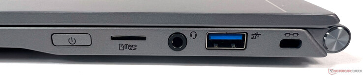 Höger: 1x micro SD-kortläsare, 1x ljuduttag, 1x USB 3.2 Gen 2 (Typ-A), 1x Kensington-lås