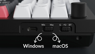 Keychron Q12 HE OS-val och omkopplare för trådlöst läge.