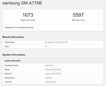 Samsung Galaxy A77 på Geekbench 6