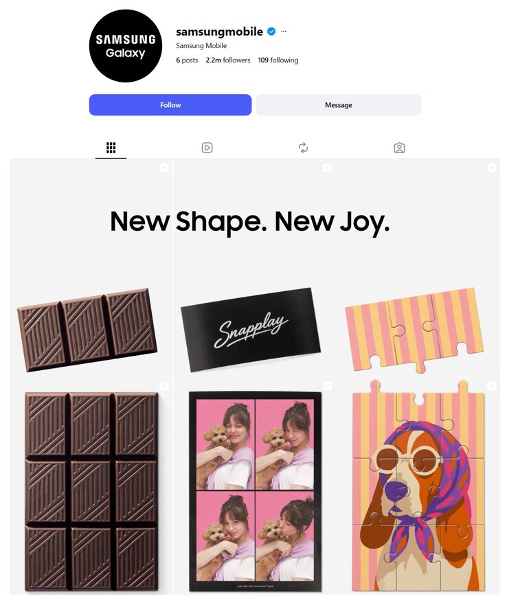 På Samsung Mobiles Instagram-konto ersätts gamla inlägg med den nya teaserkampanjen.