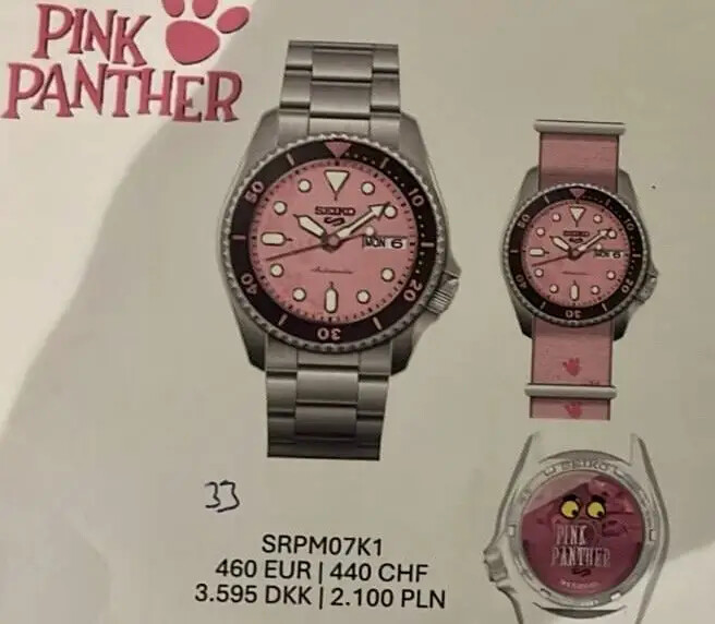 Den läckta bilden av Seiko Pink Panther SRPM07K1-klockan. (Bildkälla: WatchUSeek)