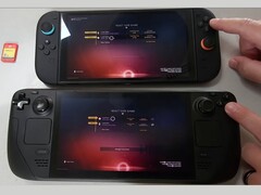 Nintendo Switch 2 (överst) och Steam Deck OLED (nederst) kör No Man's Sky sida vid sida. Bilden belyser skillnaden i laddningstid som observerades under testningen. (Bildkälla: The Phawx på YouTube)