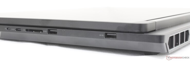 Höger sida: USB-C (10 Gbps), SD-kortläsare, 2x USB-A (10 Gbps)