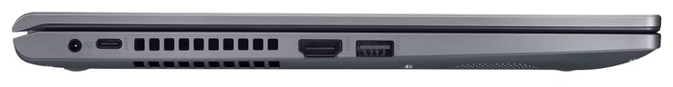 Till vänster: strömkontakt, USB 3.2 Gen 1 (USB-C), HDMI, USB 3.2 Gen 1 (USB-A)