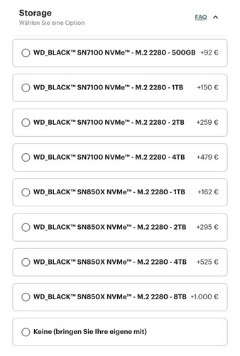 Frameworks SSD-priser från och med idag