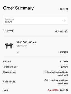 Priset på Buds 4 med kampanjkoden tillämpad (Bildkälla: OnePlus)