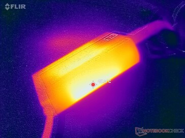 AC-adaptern når över 41 C vid krävande belastningar