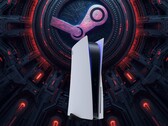 PS5-konsolen visas på en Steam-bakgrund