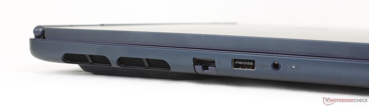 Vänster: RJ-45 (1 Gbps), USB-A 3.2 Gen. 1 (5 Gbps), 3,5 mm headset
