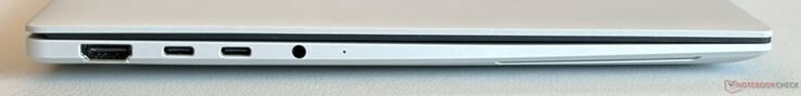 Vänster: HDMI 2.1 TDMS, 2x USB-C 4.0 med Thunderbolt 4 (40 Gbit/s, DisplayPort ALT-läge, Power Delivery)