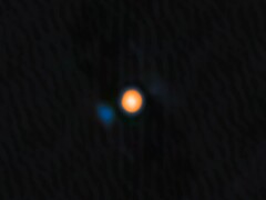 En bild av Beltegeuse och dess följeslagarstjärna Siwarha (Bildkälla: NASA, JPL och NOIRLab; beskuren)