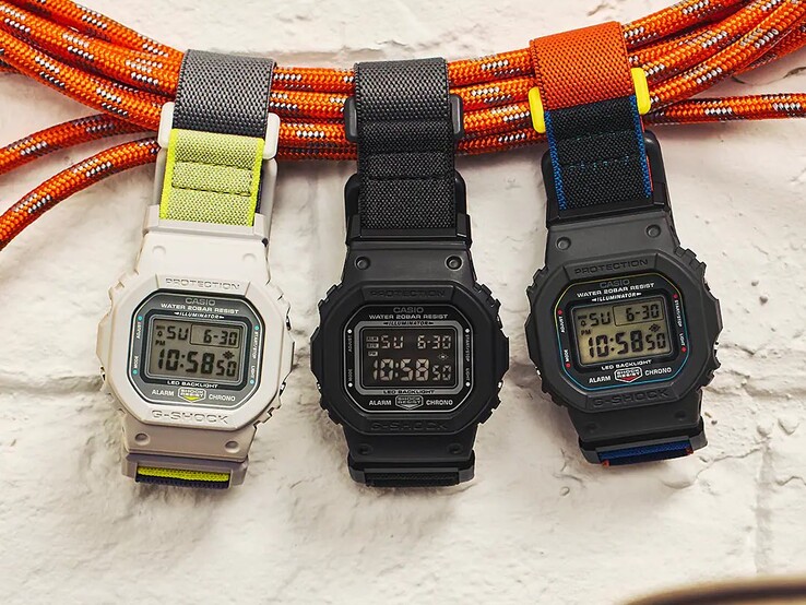 Från vänster till höger: klockorna Casio G-Shock DW-5600MNC-7A8, DW-5600MNC-1 och DW-5600MNC-8A2