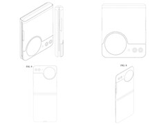 Samsung-patent som visar en flipptelefondesign från olika vinklar.