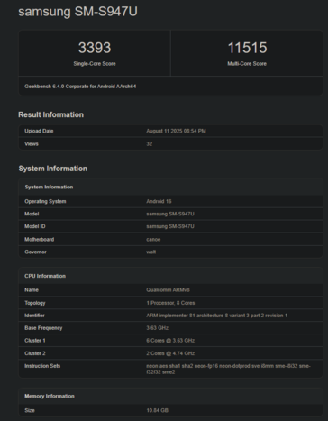 Snapdragon 8 Elite 2 Geekbench-poäng (bildkälla: Geekbench)