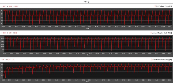 CPU-mätvärden under Cinebench R15-loopen
