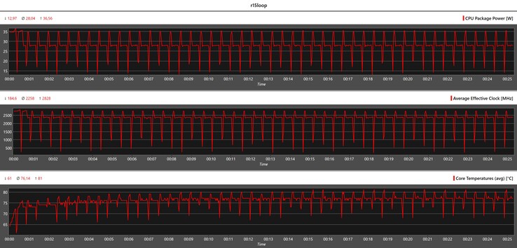 CPU-mätvärden under Cinebench R15-loopen