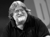Ett svartvitt porträtt av Valves VD och medgrundare Gabe Newell