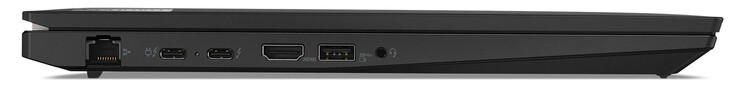 vänster sida: Gigabit-Ethernet, 2x Thunderbolt 4, HDMI 2.1, USB A 3.2 Gen 1, 3,5 mm ljud