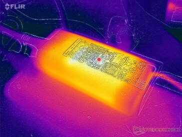 AC-adaptern når över 32 C vid krävande belastningar