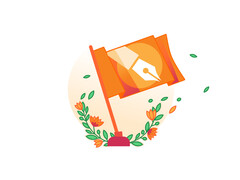 En reklambild för Cloudflares initiativ Content Independence Day som visar en orange flagga med symbolen av en penna. (Bildkälla: Cloudflare)