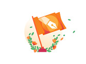 En reklambild för Cloudflares initiativ Content Independence Day som visar en orange flagga med symbolen av en penna. (Bildkälla: Cloudflare)
