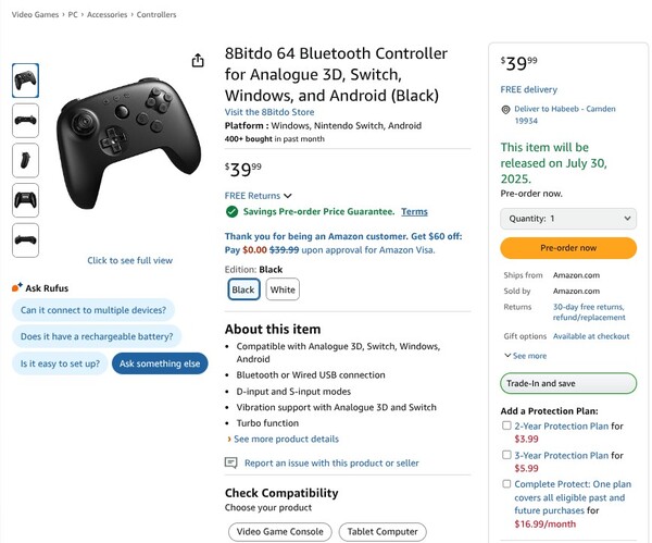 8BitDo 64 Controller har nu ett lanseringsdatum som är planerat till juli. (Bildkälla: Amazon)