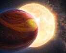 En redigerad konstnärsillustration som visar en stjärna och en planet.