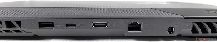 Baksidan: USB-A 3.2 Gen. 1, USB-C 3.2 Gen. 2 (med DisplayPort och Power Delivery), HDMI 2.0b, Gigabit LAN-port, Nätadapter