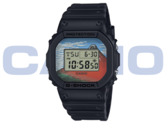 Casio G-Shock DW-5600KHG24-1JR (bilden) har tryck i ukiyo-e-stil från Hokusais konstverk från Edo-perioden. (Bildkälla: Casio - Redigerad)