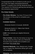 E-postmeddelande om förbeställning av Nintendo Switch 2 (Bildkälla: Wario64 X-konto)