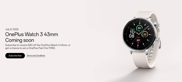 OnePlus Watch 3 43mm kommer att lanseras den 8 juli på flera marknader. (Bildkälla: OnePlus)