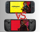 Switch 2 och Steam Deck avbildade med Cyberpunk 2077-konstverk (Bildkälla: Nintendo of America, Valve, Steam med redigeringar)