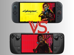 Switch 2 och Steam Deck avbildade med Cyberpunk 2077-konstverk (Bildkälla: Nintendo of America, Valve, Steam med redigeringar)