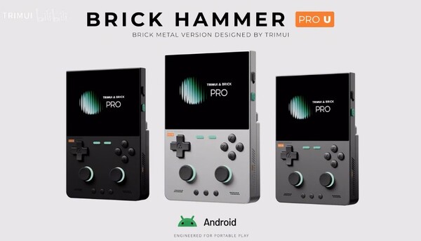 TrimUI Brick Hammer Pro U har ett metallhölje och en Snapdragon-processor.