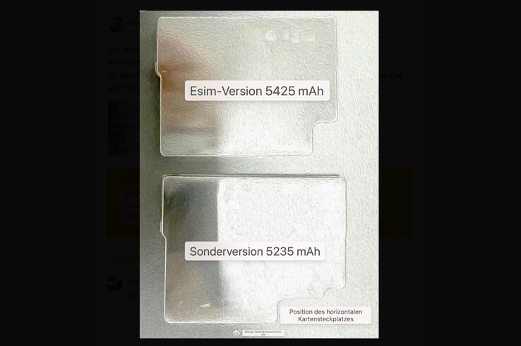 Den här bilden ska visa batterierna i båda versionerna av iPhone 18 Pro Max (maskinöversatt).