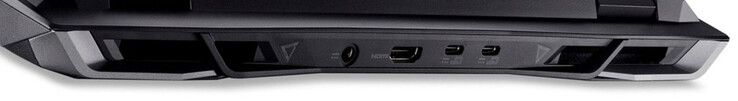 På baksidan: Eluttag, HDMI 2.1, USB 4 (USB-C; strömförsörjning, Displayport), USB 3.2 Gen 2 (USB-C; strömförsörjning, Displayport)