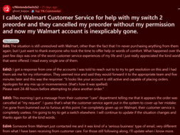 Walmart avbröt Switch 2 förbeställning testimonial # 1 (Bildkälla: skärmdump, Nintendo Switch 2 subreddit)