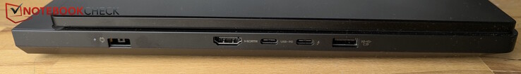 Vänster: Strömförsörjning, HDMI, USB-C med Thunderbolt 4 (DisplayPort), USB-C (10 Gbps, strömförsörjning 65-100 W, DP), USB-A (10 Gbps, alltid på)